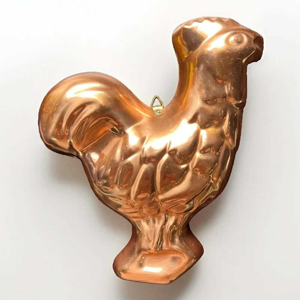 Rooster Metal Jello Mold Solid Copper and Silver Animal Shape Farmhouse